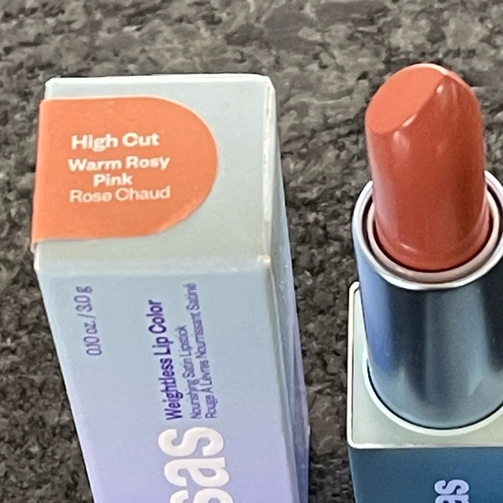 Kosas Weightless Lip Color Nourishing Satin Lipstick in High Cut warm rosy pink